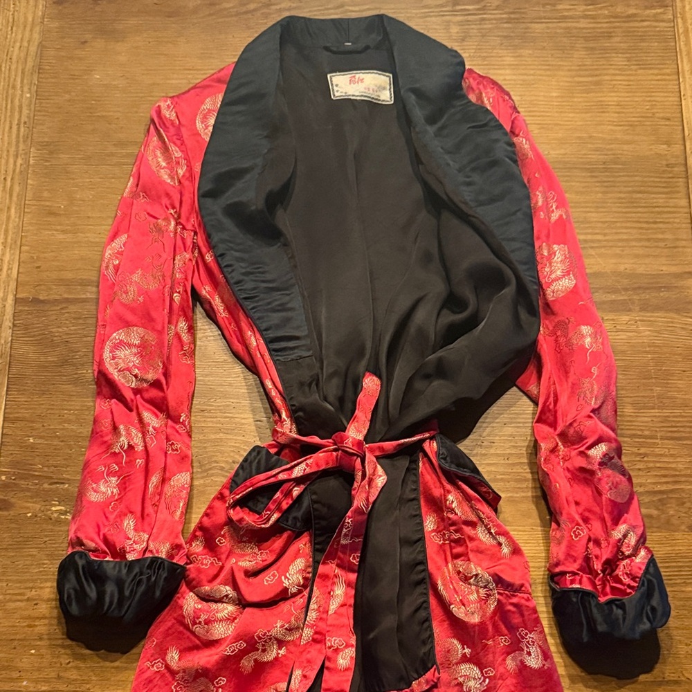Elegant Black Robe with Red Embroidery
